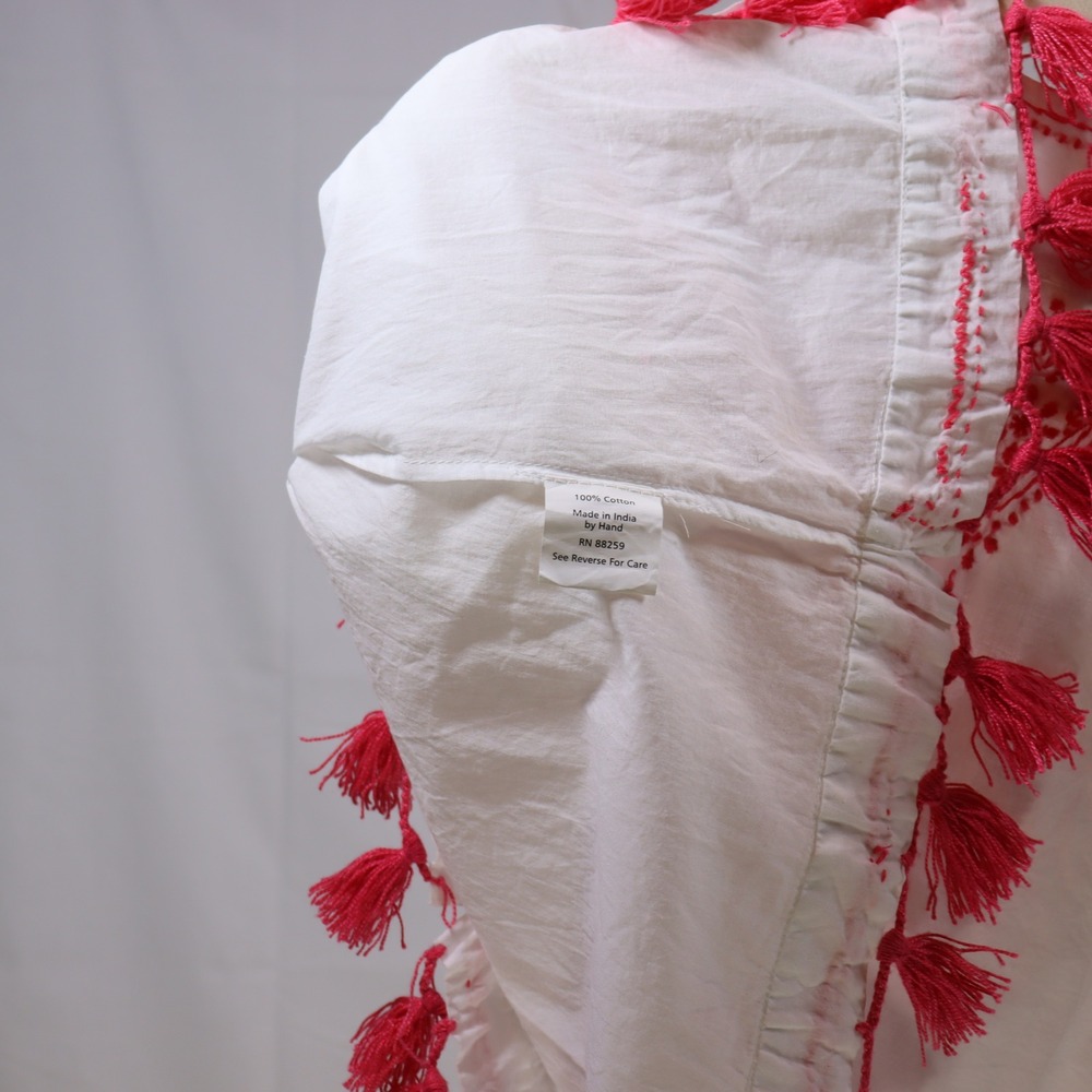 Subtle Luxury Embroidered Tassel Top S/M White Womens Boho V-Neck Blouse - Picture 5 of 5